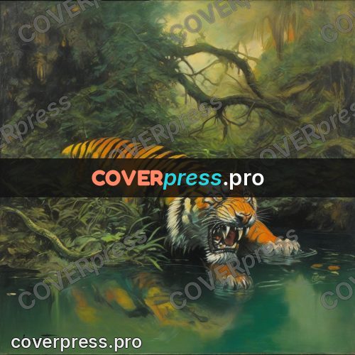 Fantasy illustration: tiger by water in the jungle