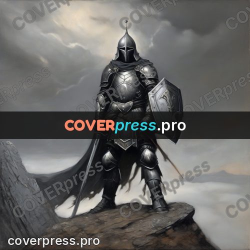 Fantasy illustration: armoured warrior on a cliff