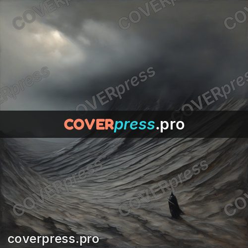 Fantasy illustration: dark slope under storm clouds