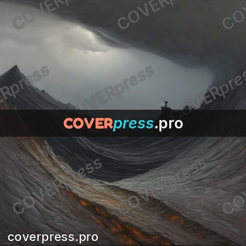 Fantasy illustration: dark slope under storm clouds