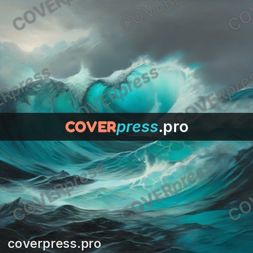 Fantasy illustration: crest of a turquoise wave