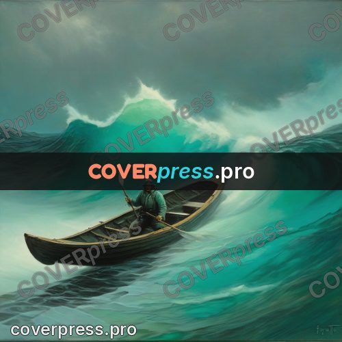 Fantasy illustration: man in a boat among waves