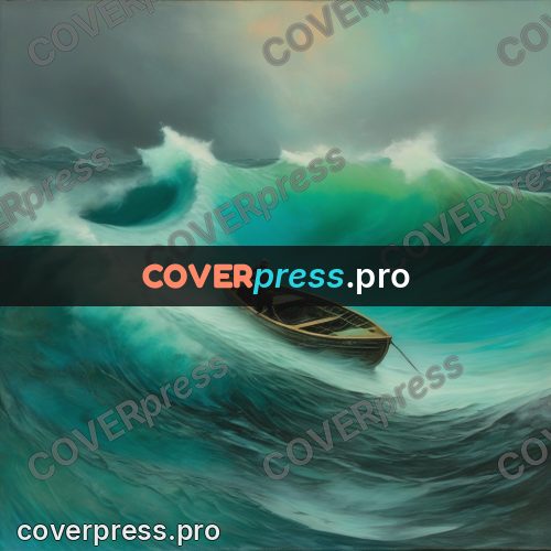 Fantasy illustration: man in a boat among waves