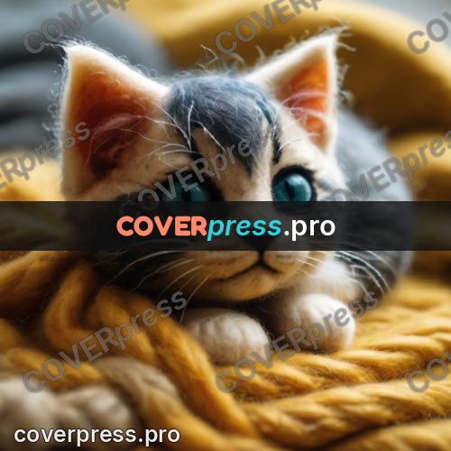 Wool painting: kitten nestled into yarn