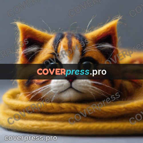 Wool painting: kitten nestled into yarn