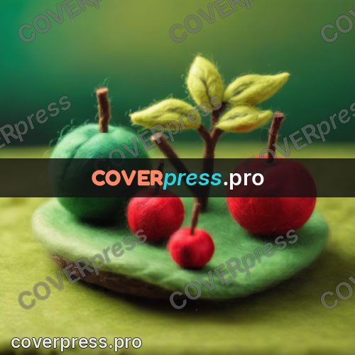 Wool painting: apple on a green mound