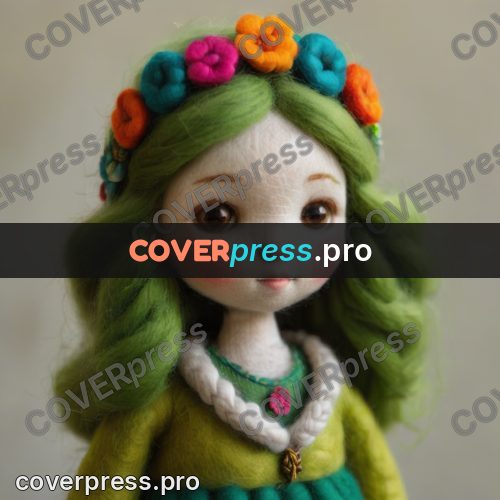 Wool painting: doll in a green dress