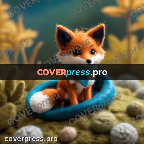 Wool painting: fox cub on a blue ring