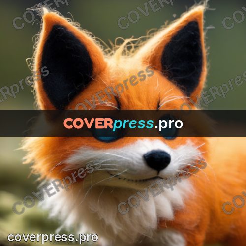 Wool painting: fox cub face with blue eyes