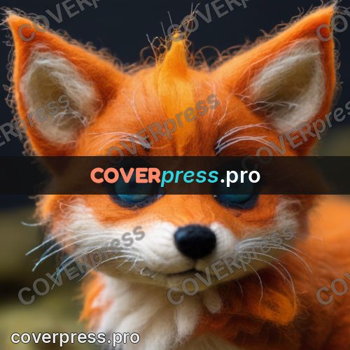 Wool painting: fox cub face with blue eyes