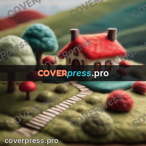 Wool painting: cottage with a red roof