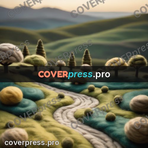 Wool painting: valley with a winding road