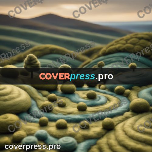 Wool painting: valley with a winding road