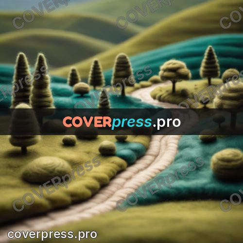 Wool painting: valley with a winding road