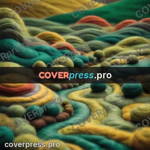 Wool painting: valley with a winding road