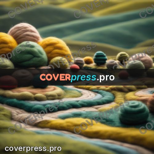 Wool painting: valley with a winding road