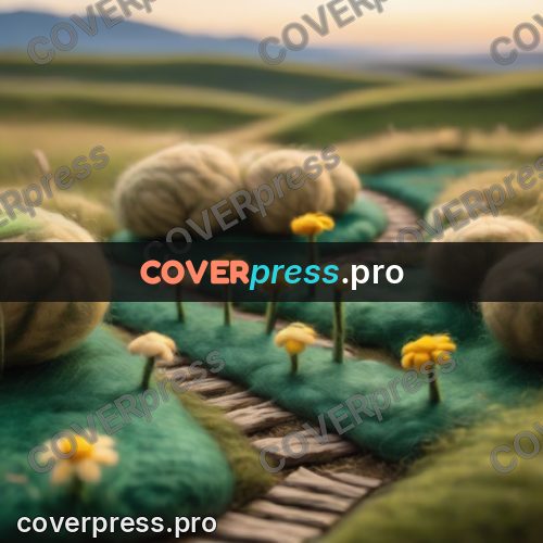 Wool painting: path among daisies and tussocks