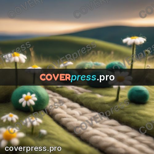 Wool painting: path among daisies and tussocks
