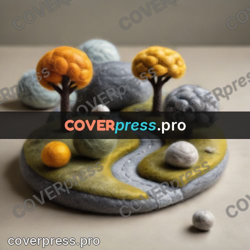 Wool painting: grey boulder by a winding road