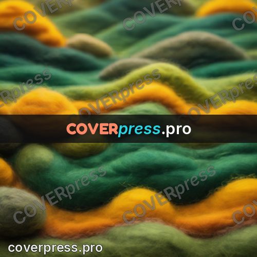 Wool painting: waves of green and yellow wool