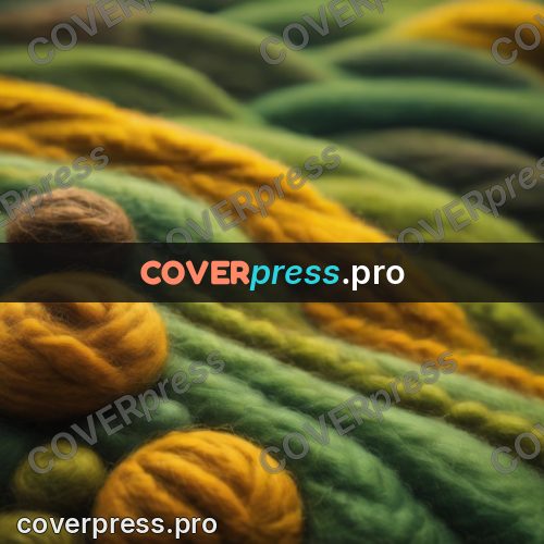 Wool painting: waves of green and yellow wool
