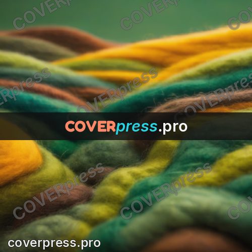 Wool painting: waves of green and yellow wool