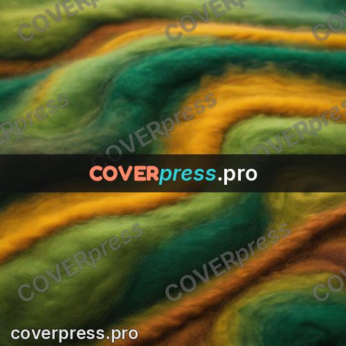 Wool painting: waves of green and yellow wool