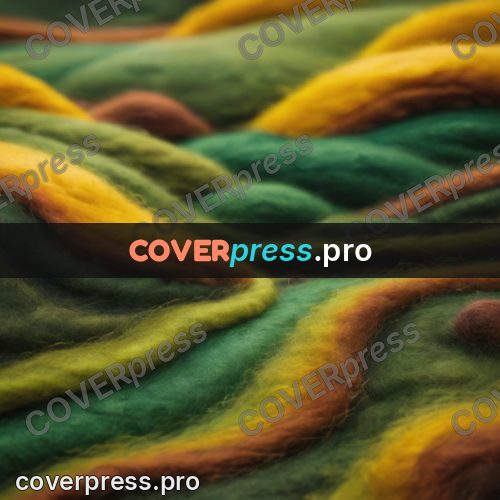 Wool painting: waves of green and yellow wool