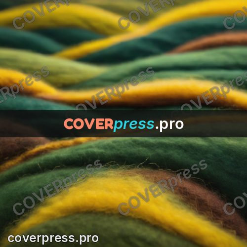 Wool painting: waves of green and yellow wool