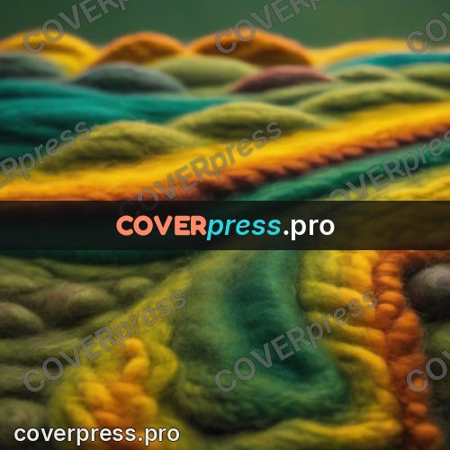 Wool painting: waves of green and yellow wool