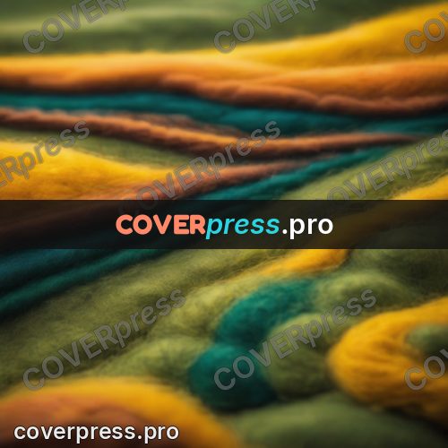 Wool painting: waves of green and yellow wool