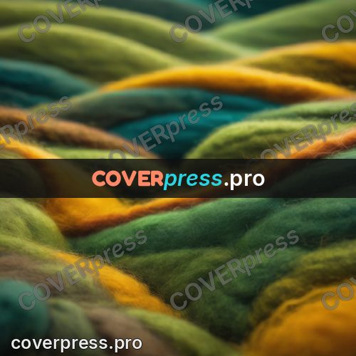 Wool painting: waves of green and yellow wool
