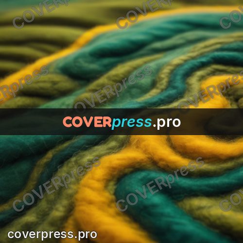 Wool painting: waves of green and yellow wool