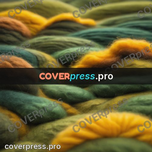 Wool painting: waves of green and yellow wool