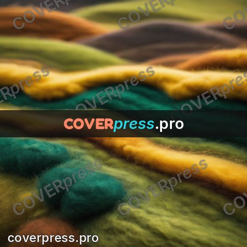 Wool painting: waves of green and yellow wool