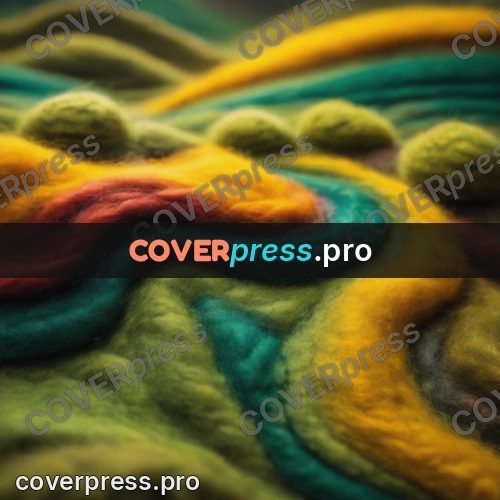 Wool painting: waves of green and yellow wool