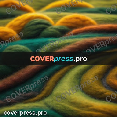 Wool painting: waves of green and yellow wool