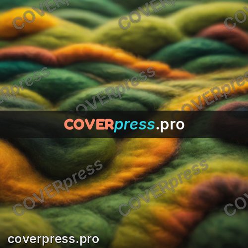 Wool painting: waves of green and yellow wool