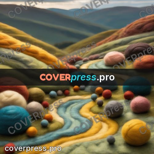 Wool painting: road through hills to a pass