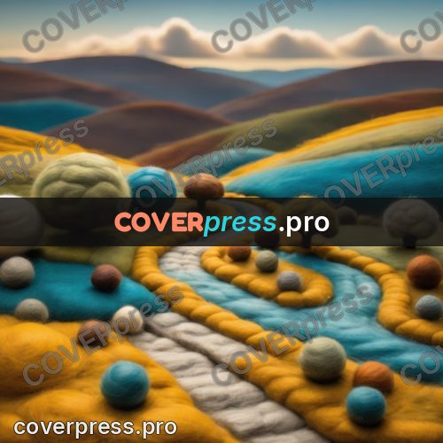 Wool painting: road through hills to a pass
