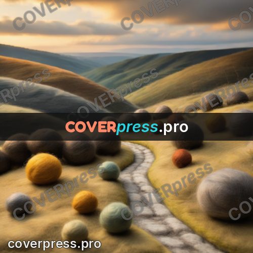 Wool painting: road through hills to a pass