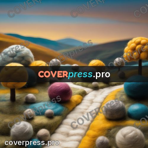 Wool painting: road through hills to a pass