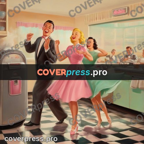 Vintage illustration: people dancing by a jukebox