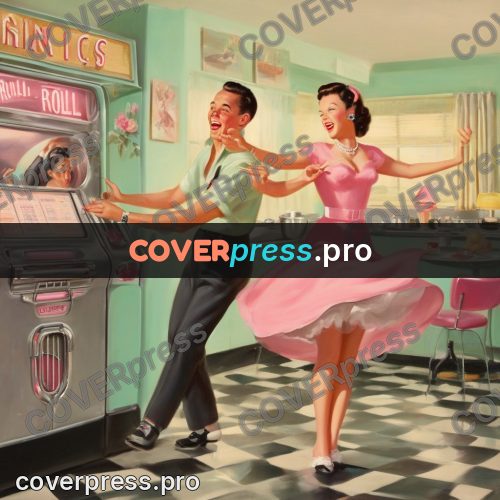 Vintage illustration: people dancing by a jukebox