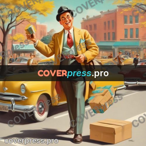 Vintage illustration: man with boxes on a street