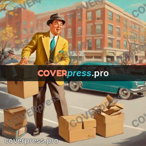 Vintage illustration: man with boxes on a street