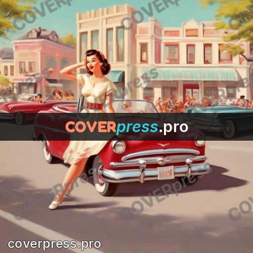 Vintage illustration: girl by a red convertible