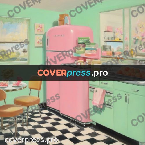 Vintage illustration: refrigerator in a mint kitchen