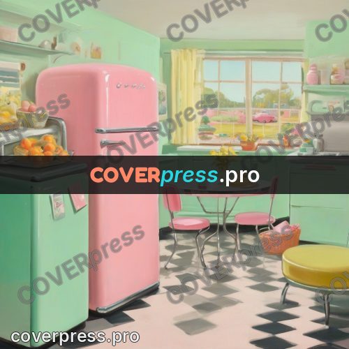 Vintage illustration: refrigerator in a mint kitchen
