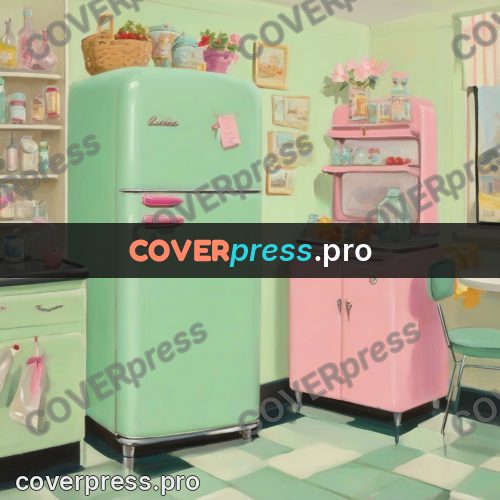 Vintage illustration: refrigerator in a mint kitchen